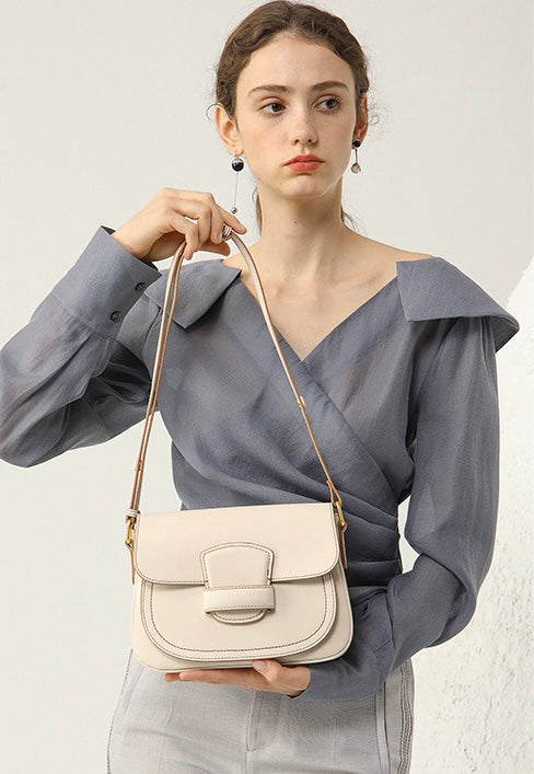 Korean Style Lamb Pattern Leather Saddle Bag