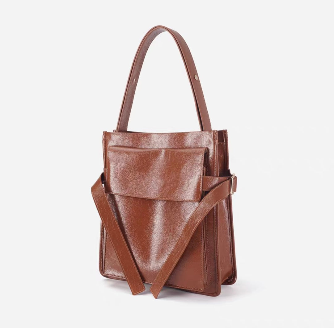 Vintage Style Oil-Waxed Leather Tote Bag