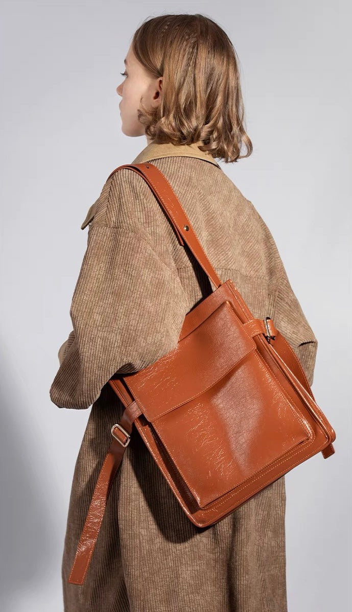 Vintage Style Oil-Waxed Leather Tote Bag