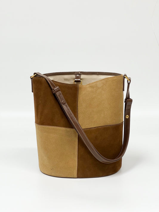 Vintage Suede Color-Block Bucket Bag